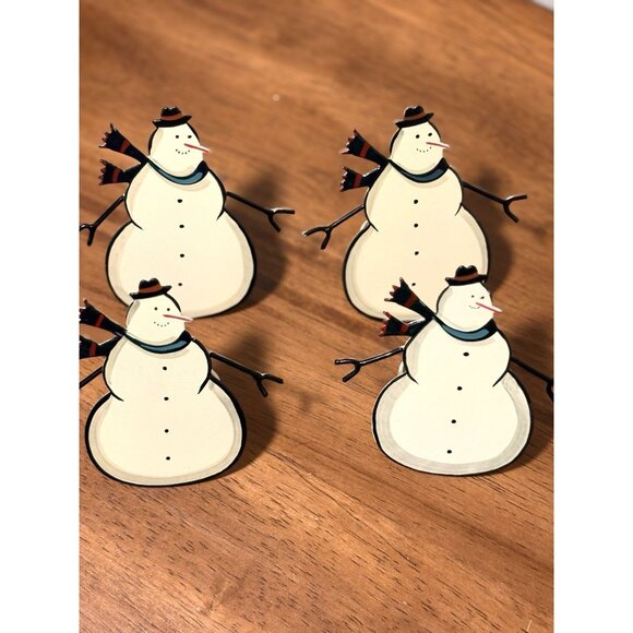 4 Snowman Napkin Rings Metal Vintage Christmas Holiday Large 4” - Picture 2 of 5